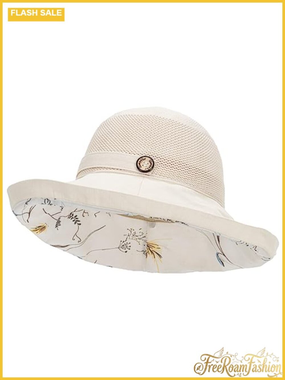 Womens UV Protection Sun Hat Wide Brim Floral Beach Bucket Hat